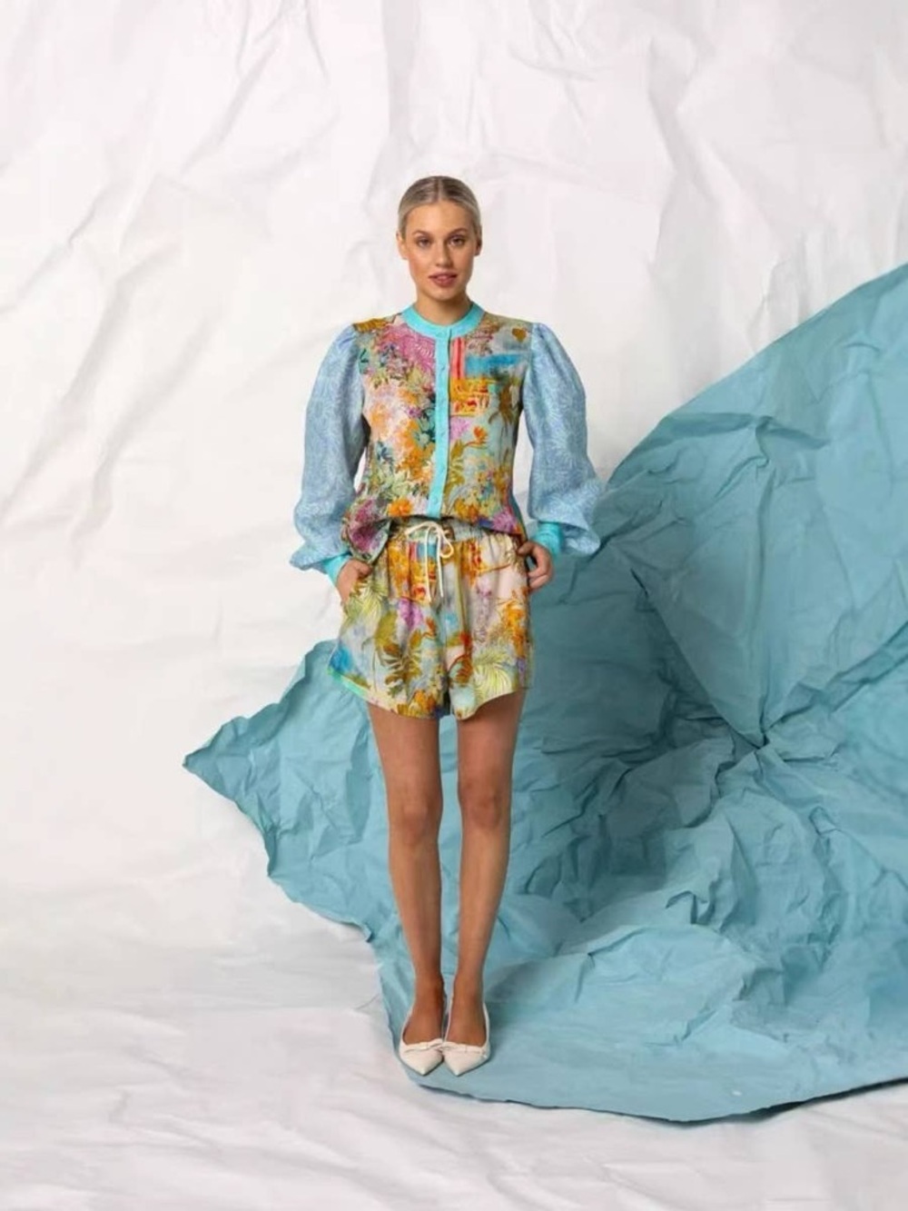 Blue Floral Short Romper - Lightweight Spring Jumpsuit
